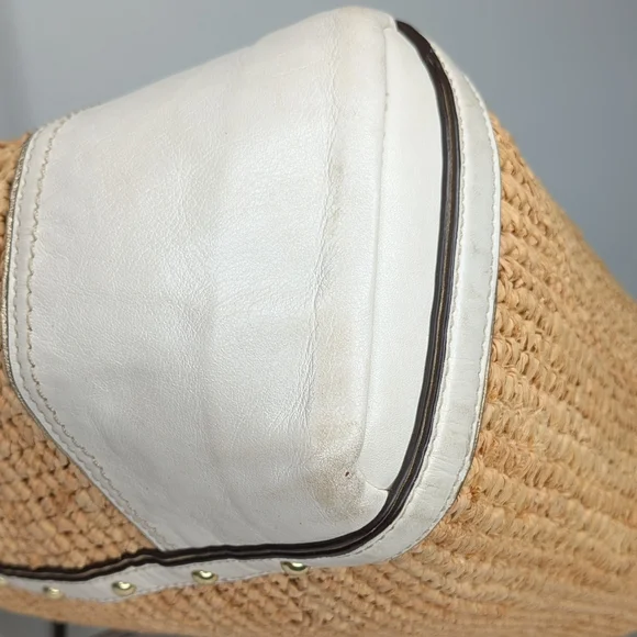 Coach Straw Tote Floral Appliqué Natalie Hampton 16763 Ivory Grey Stud Leather - Picture 13 of 16